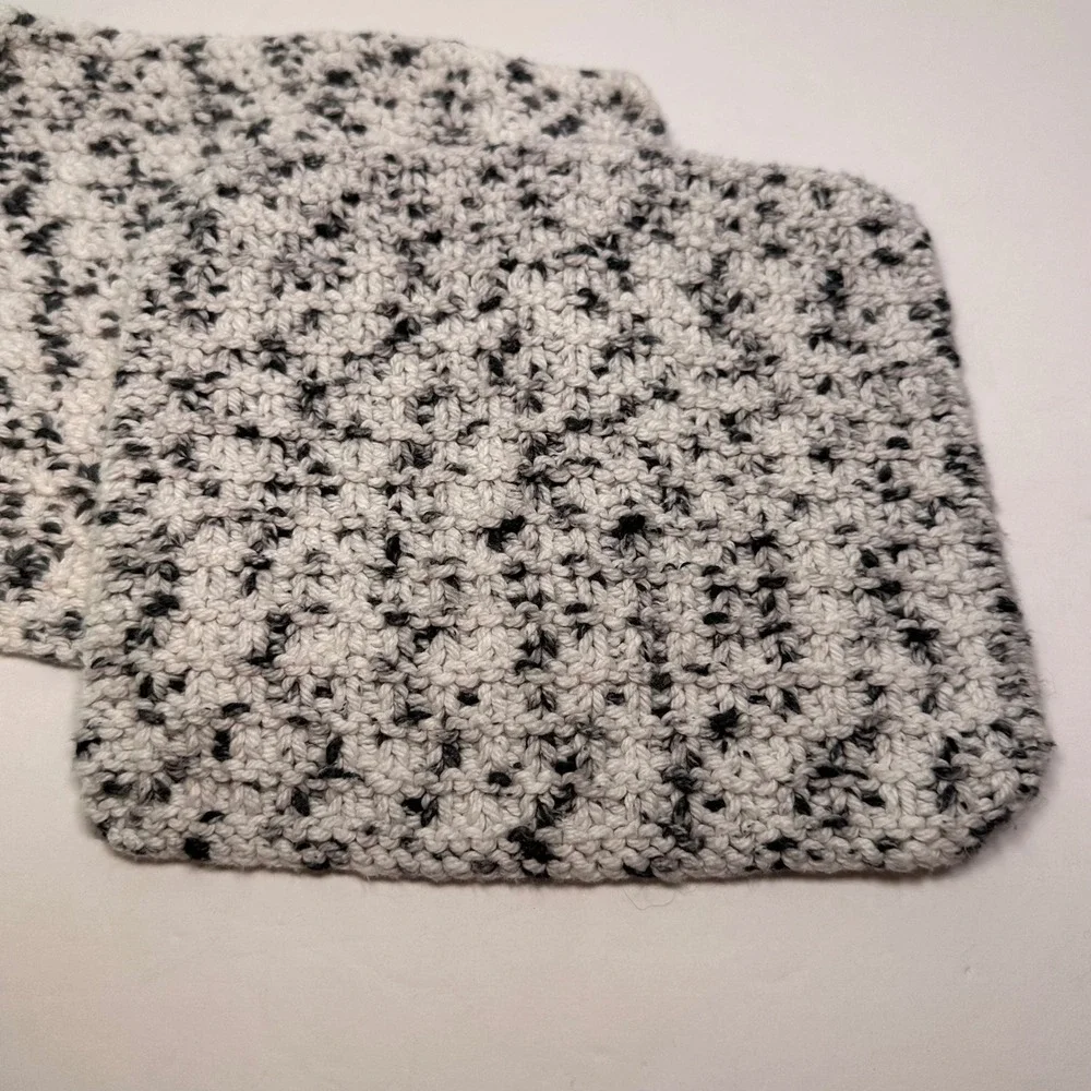 Handmade Crochet Washcloth Set 3pc Red Gold Metallic Black White Marble Textured